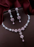 Silver-Plated Purple Stone Floral Necklace & Earrings Set | Indian Jewellery | Stone Jewellery Indian Neckles Set