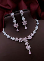 Silver-Plated Purple Stone Floral Necklace & Earrings Set | Indian Jewellery | Stone Jewellery Indian Neckles Set