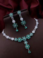 Silver-Plated Purple Stone Floral Necklace & Earrings Set | Indian Jewellery | Stone Jewellery Indian Neckles Set