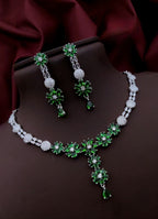 Silver-Plated Purple Stone Floral Necklace & Earrings Set | Indian Jewellery | Stone Jewellery Indian Neckles Set