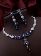 Silver-Plated Purple Stone Floral Necklace & Earrings Set | Indian Jewellery | Stone Jewellery Indian Neckles Set