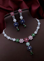 Silver-Plated Purple Stone Floral Necklace & Earrings Set | Indian Jewellery | Stone Jewellery Indian Neckles Set