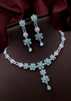 Silver-Plated Purple Stone Floral Necklace & Earrings Set | Indian Jewellery | Stone Jewellery Indian Neckles Set