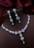 Silver-Plated Purple Stone Floral Necklace & Earrings Set | Indian Jewellery | Stone Jewellery Indian Neckles Set