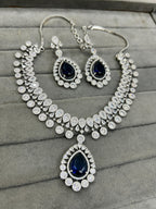 Luxury Teardrop CZ Diamond Choker Necklace Set with Earrings Silver-Toned Bridal Jewelry
