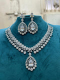 Luxury Teardrop CZ Diamond Choker Necklace Set with Earrings Silver-Toned Bridal Jewelry