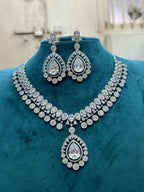 Luxury Teardrop CZ Diamond Choker Necklace Set with Earrings Silver-Toned Bridal Jewelry