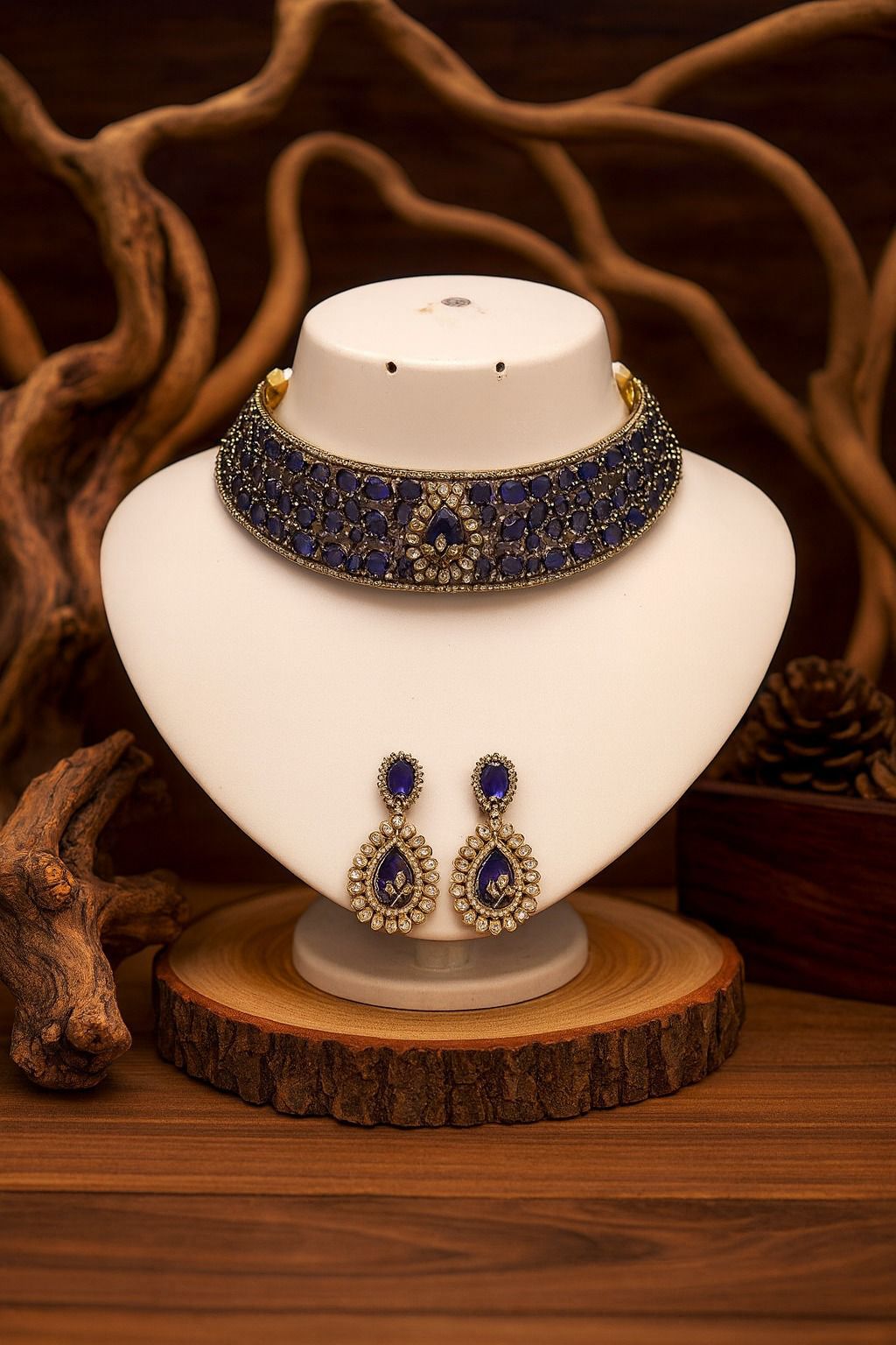 Radiant Crystal Bridal Choker Necklace with Matching Earrings | Indian Jewellery | Antique Gold Finish Indian Neckles Set