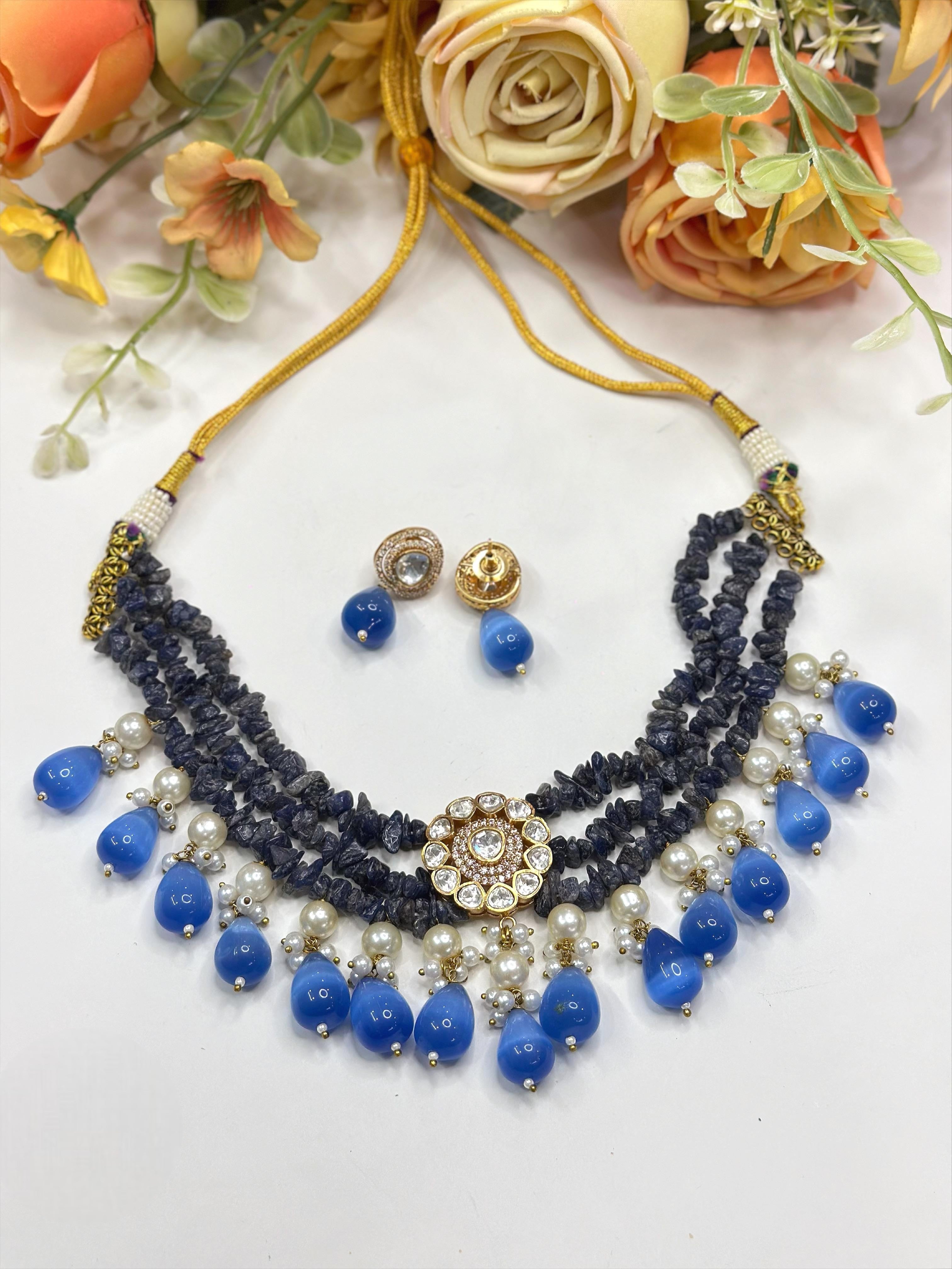 Handcrafted Coral Beaded Choker Necklace Set with Matching Earrings | Indian Jewellery | Pearls & Kundan Jewellery Indian Neckles Set