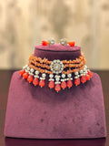 Handcrafted Coral Beaded Choker Necklace Set with Matching Earrings | Indian Jewellery | Pearls & Kundan Jewellery Indian Neckles Set