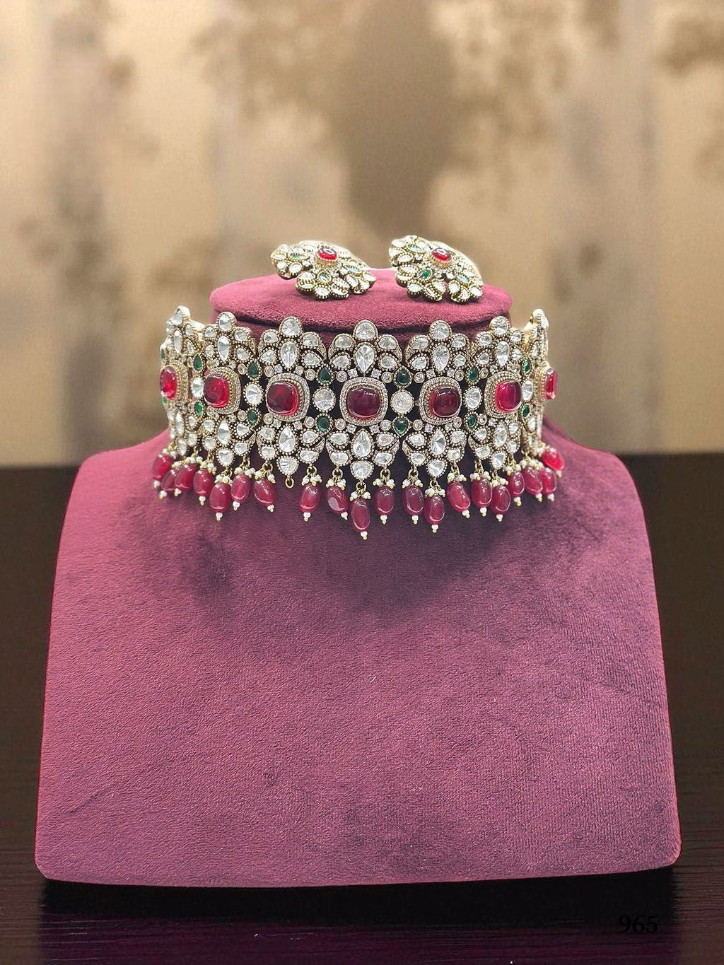 Luxury Kundan Choker Necklace Set with Matching Earrings | Indian Jewellery | Stones & Pearl Drops Jewellery Indian Neckles Set
