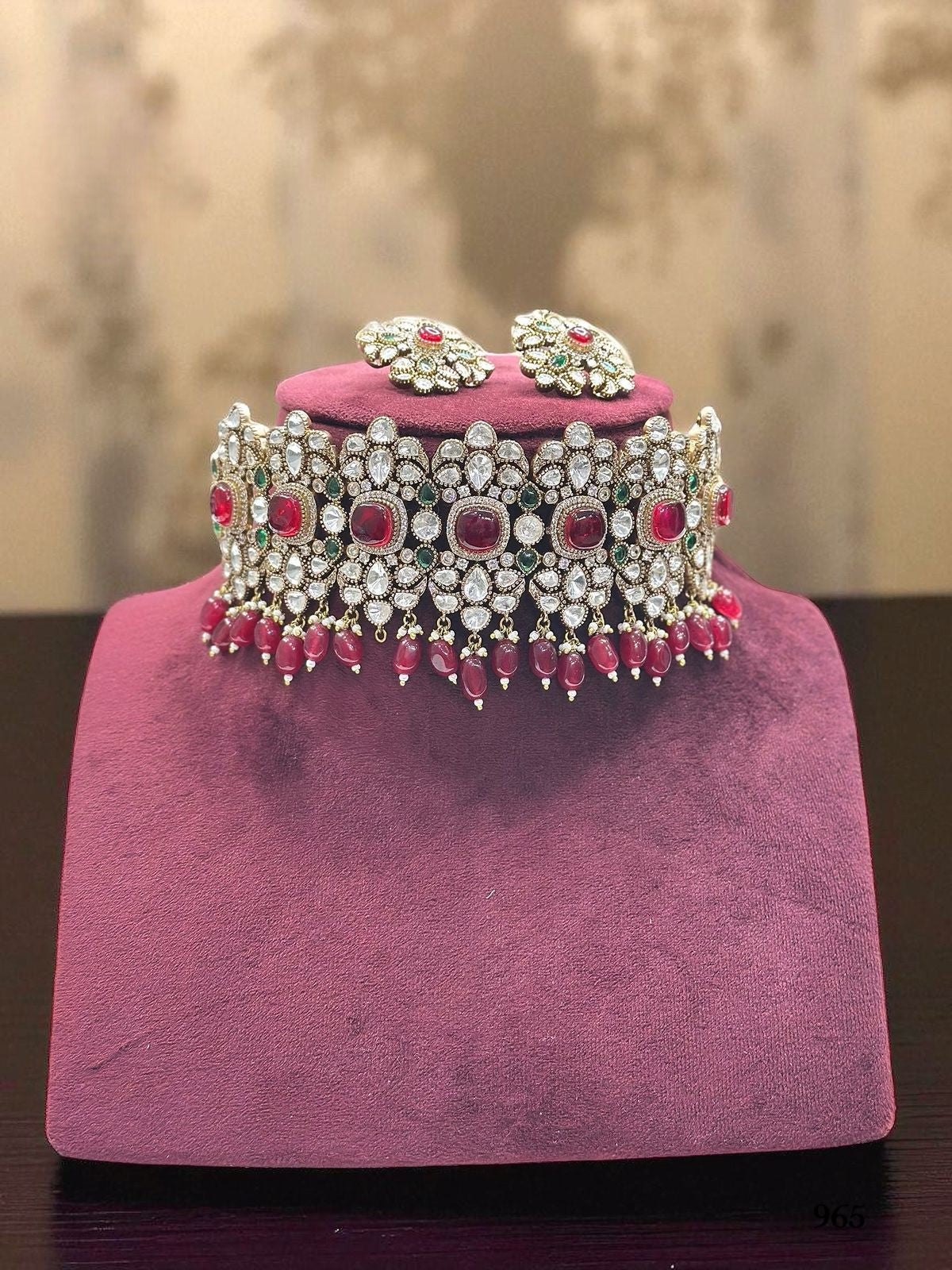 Luxury Kundan Choker Necklace Set with Matching Earrings | Indian Jewellery | Stones & Pearl Drops Jewellery Indian Neckles Set