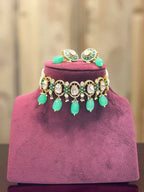 Pearl & Kundan Choker Necklace Set with Matching Earrings | Indian Jewellery | Beads & Ruby Detailing Jewellery Indian Neckles Set