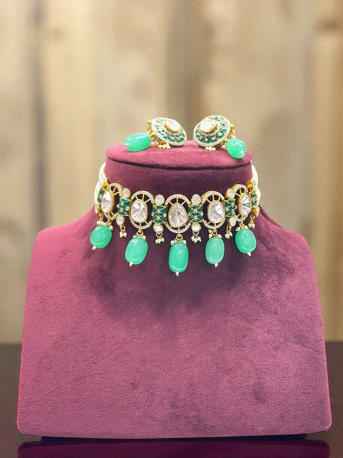 Pearl & Kundan Choker Necklace Set with Matching Earrings | Indian Jewellery | Beads & Ruby Detailing Jewellery Indian Neckles Set