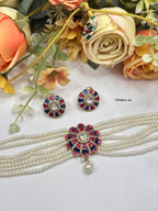 Elegant Pearl Strand Meenakari Floral Choker Set with Matching Earrings | Indian Jewellery | Pearl Jewellery Indian Neckles Set