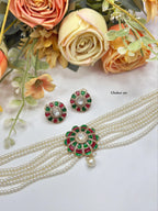 Elegant Pearl Strand Meenakari Floral Choker Set with Matching Earrings | Indian Jewellery | Pearl Jewellery Indian Neckles Set