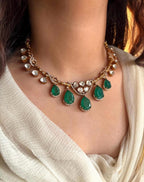 Emerald Dewdrops Choker Necklace Set with Matching Earrings | Indian Jewellery | Kundan Jewellery Indian Neckles Set