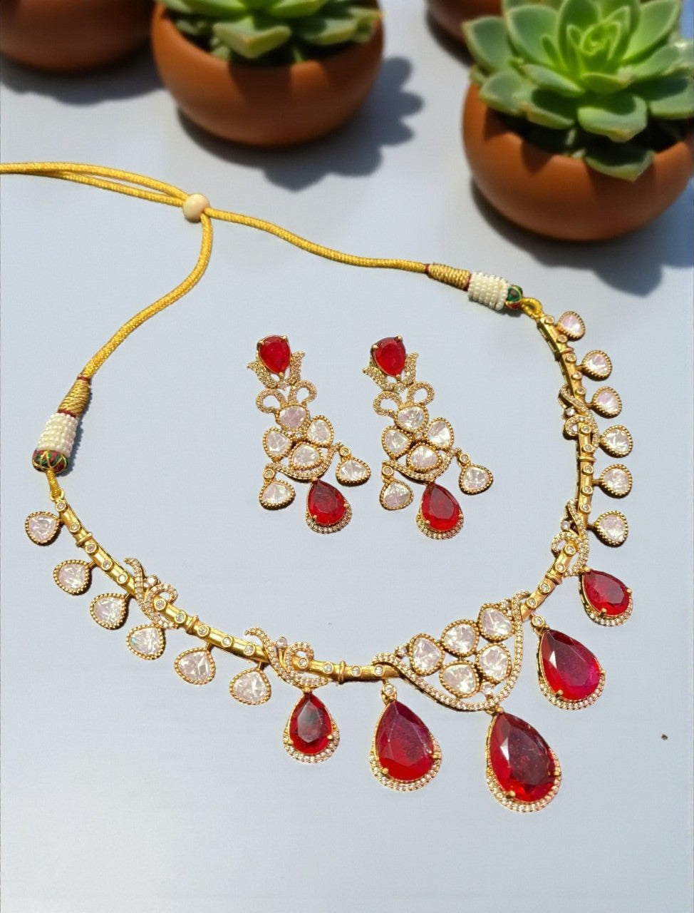Emerald Dewdrops Choker Necklace Set with Matching Earrings | Indian Jewellery | Kundan Jewellery Indian Neckles Set