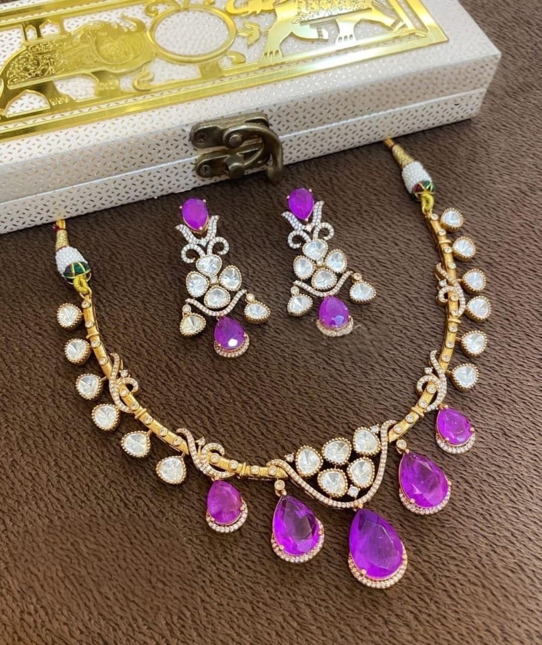 Emerald Dewdrops Choker Necklace Set with Matching Earrings | Indian Jewellery | Kundan Jewellery Indian Neckles Set