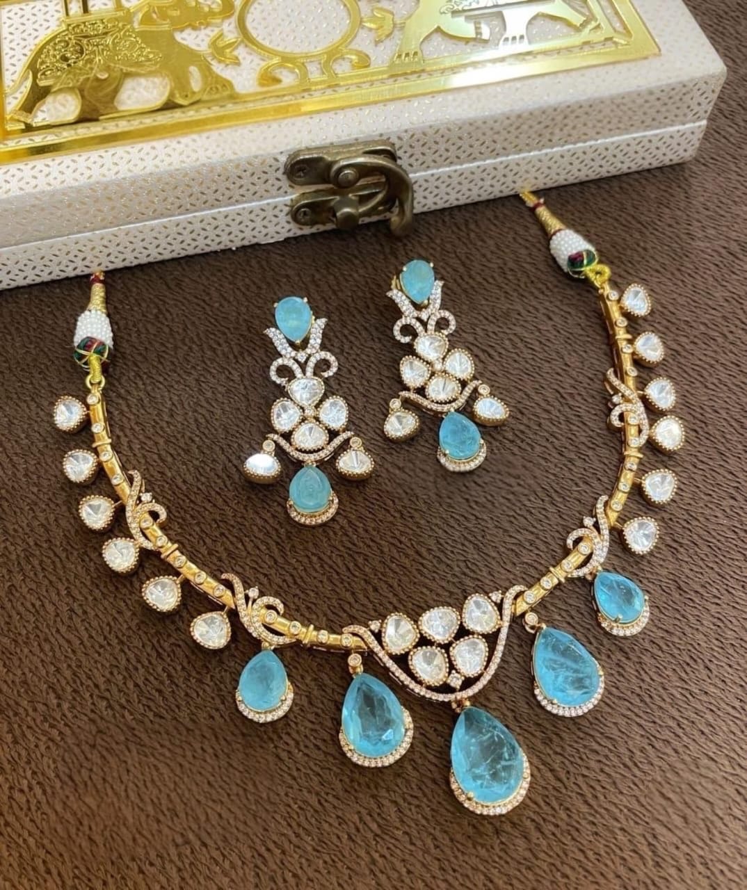 Emerald Dewdrops Choker Necklace Set with Matching Earrings | Indian Jewellery | Kundan Jewellery Indian Neckles Set