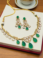 Emerald Dewdrops Choker Necklace Set with Matching Earrings | Indian Jewellery | Kundan Jewellery Indian Neckles Set