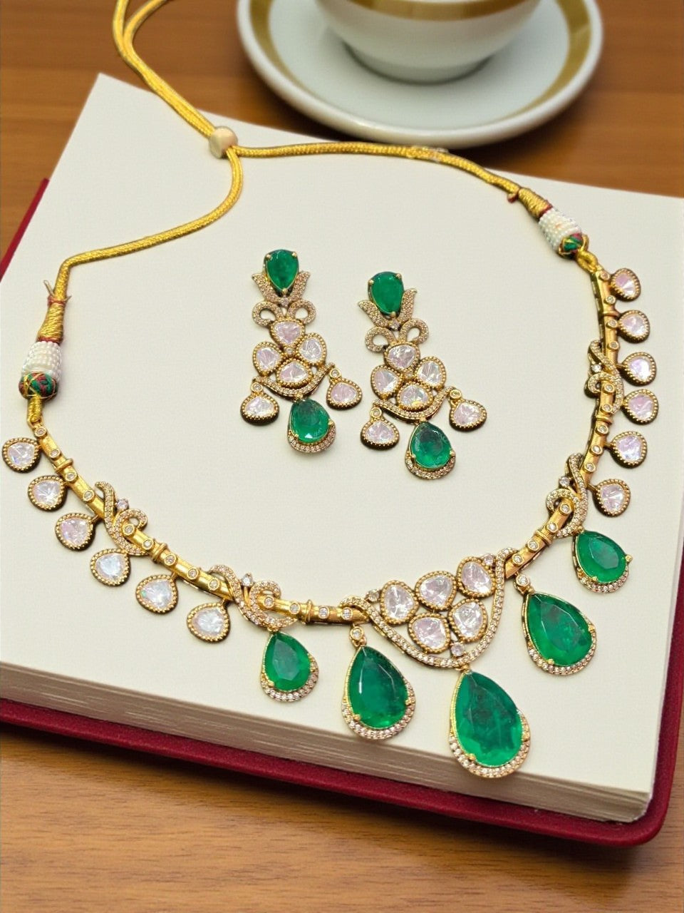 Emerald Dewdrops Choker Necklace Set with Matching Earrings | Indian Jewellery | Kundan Jewellery Indian Neckles Set