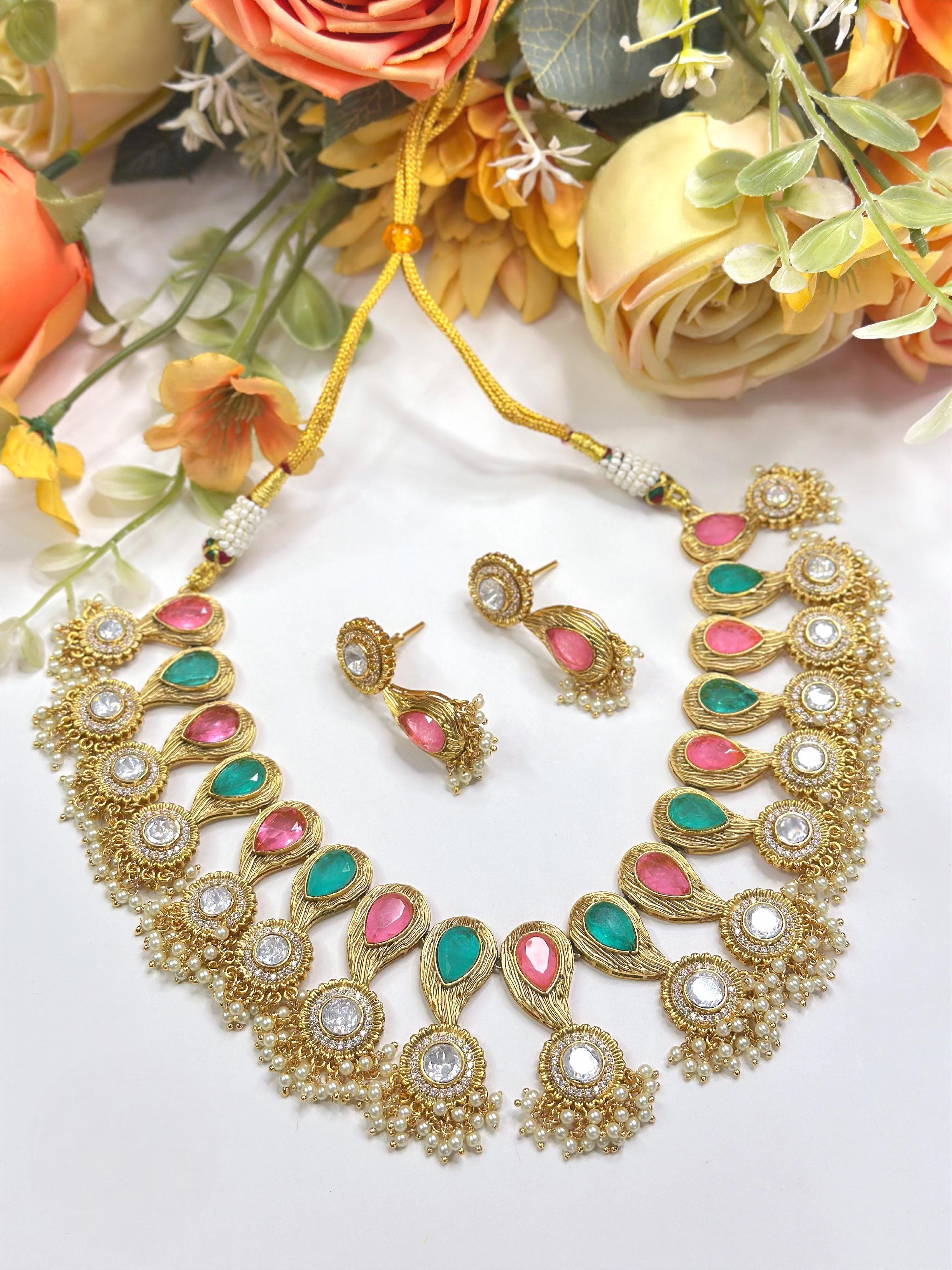 Pearl Drop Necklace Set with Matching Earrings | Gold Finish Indian Jewellery | Elegant Indian Necklace Set