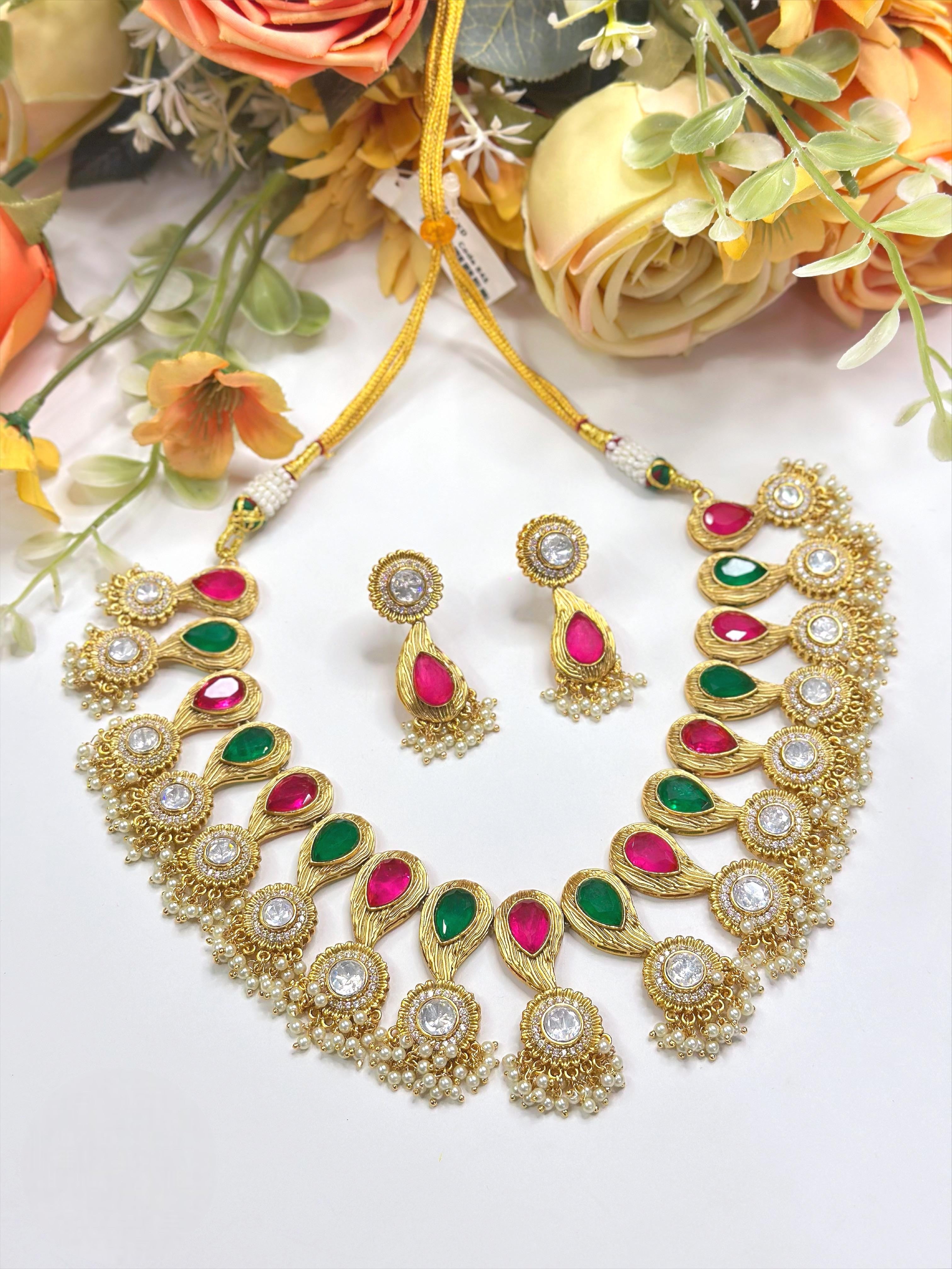 Pearl Drop Necklace Set with Matching Earrings | Gold Finish Indian Jewellery | Elegant Indian Necklace Set