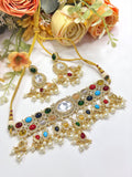 Multicolor Kundan Choker Necklace Set with Matching Earrings | Kundan Indian Jewellery | Traditional Indian Necklace Set