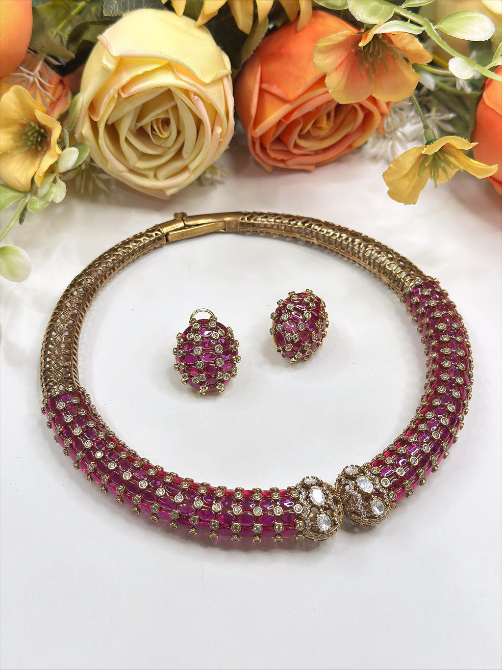 Enamel Collar Necklace Set with Earrings | Sparkling Indian Jewellery | Stylish Indian Necklace Set