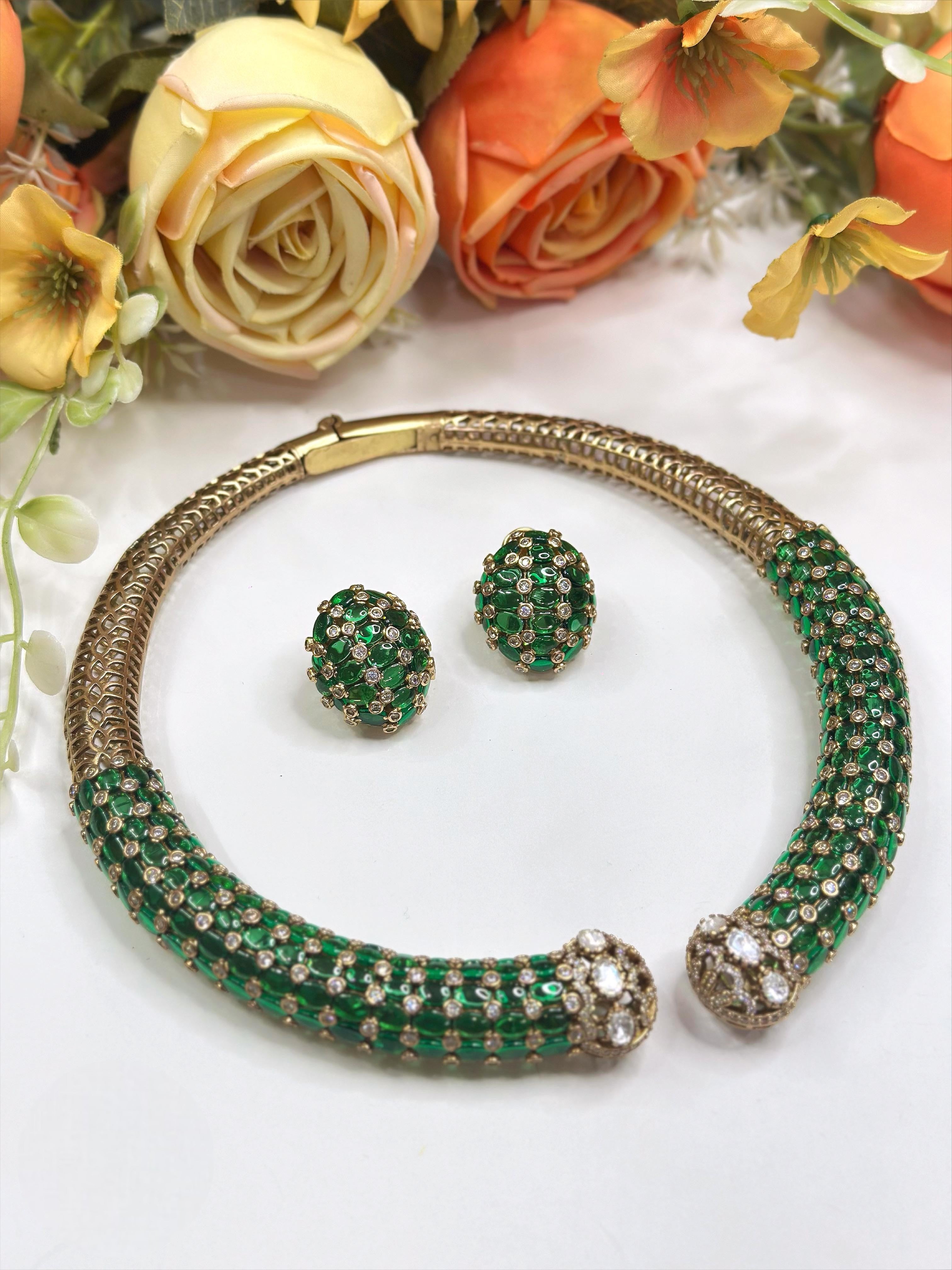 Enamel Collar Necklace Set with Earrings | Sparkling Indian Jewellery | Stylish Indian Necklace Set