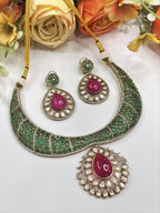 Emerald Choker Necklace Set with Pendant & Earrings | Sparkling Indian Jewellery | Elegant Indian Necklace Set