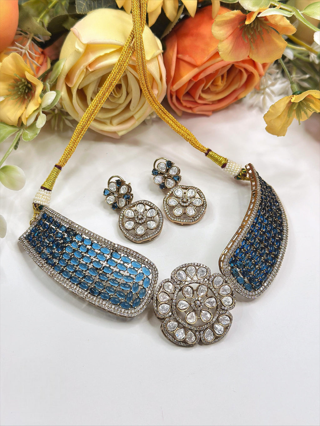 Enamel Designer Choker Necklace Set with Earrings | Sparkling Indian Jewellery | Stylish Indian Necklace Set for Women