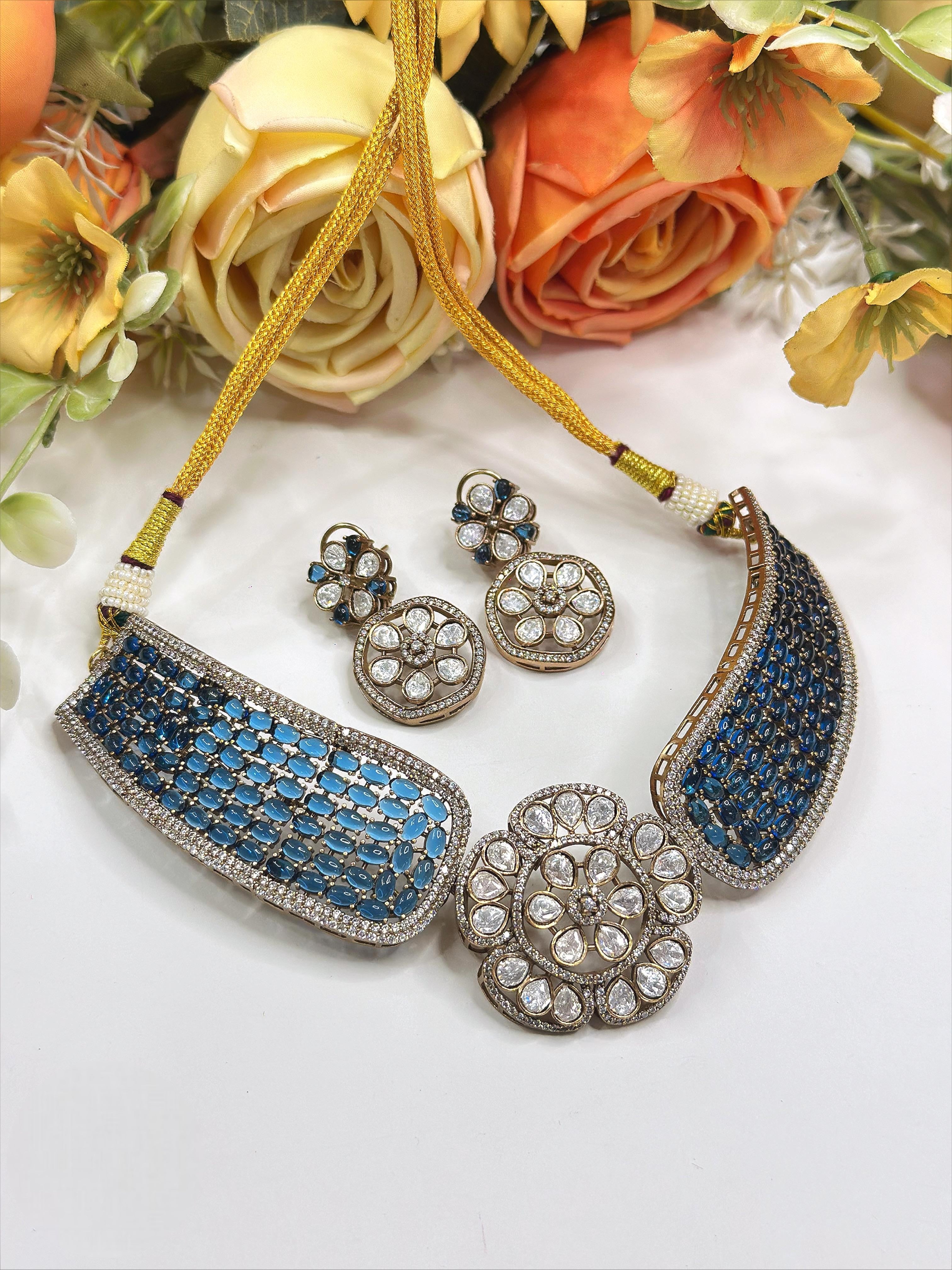 Enamel Designer Choker Necklace Set with Earrings | Sparkling Indian Jewellery | Stylish Indian Necklace Set for Women