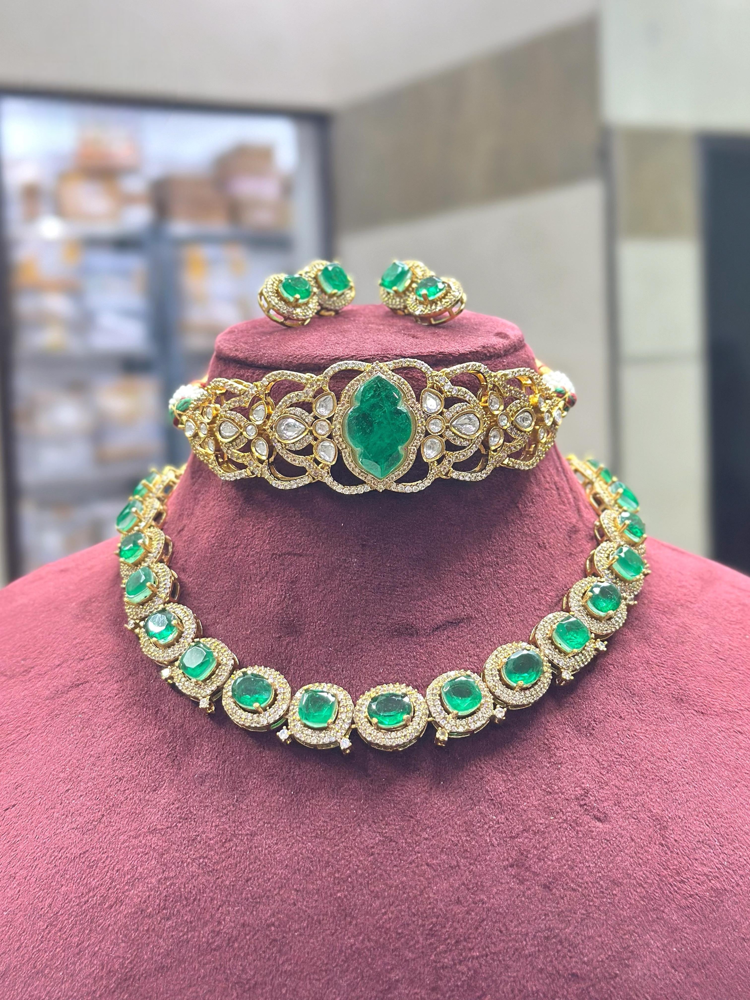 Bollywood Actress Suhana Khan–Inspired Polki Choker Necklace Set | Polki Indian Jewellery | Designer Indian Necklace & Earrings Set