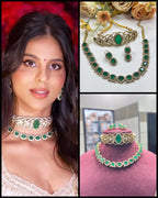 Bollywood Actress Suhana Khan–Inspired Polki Choker Necklace Set | Polki Indian Jewellery | Designer Indian Necklace & Earrings Set