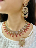 Emerald Green CZ Necklace Set with Chandbali Earrings & Maang Tikka | Kundan Indian Jewellery | Indian Necklace Set