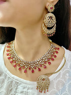 Emerald Green CZ Necklace Set with Chandbali Earrings & Maang Tikka | Kundan Indian Jewellery | Indian Necklace Set