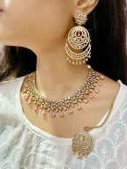 Emerald Green CZ Necklace Set with Chandbali Earrings & Maang Tikka | Kundan Indian Jewellery | Indian Necklace Set