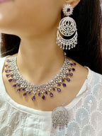 Emerald Green CZ Necklace Set with Earrings & Maang Tikka | Kundan Indian Jewellery | Indian Necklace Set for Women