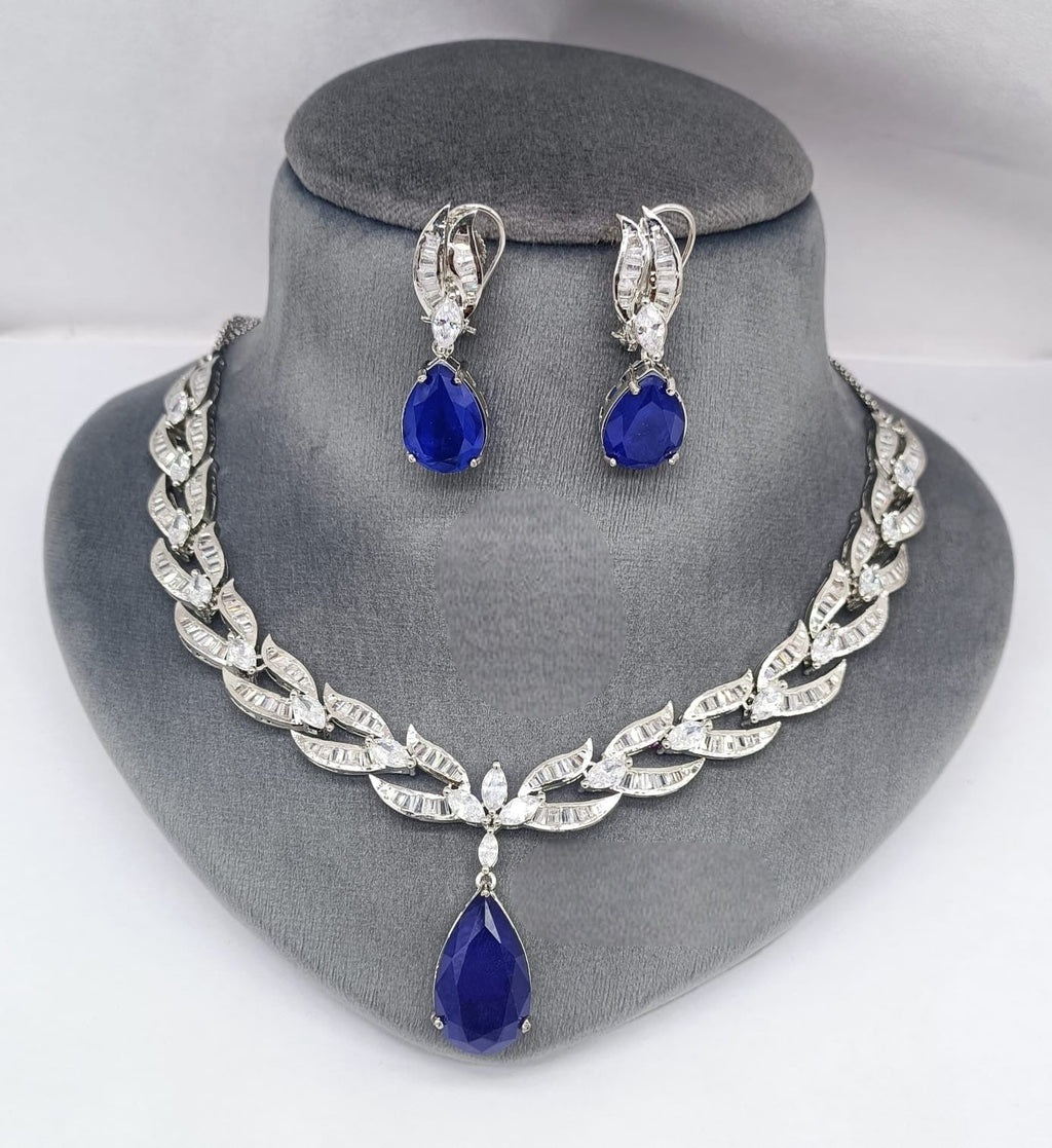 Silver-Plated Necklace Set | Stones Studded Indian Jewellery | Silver Plated Indian Necklace & Earrings Set