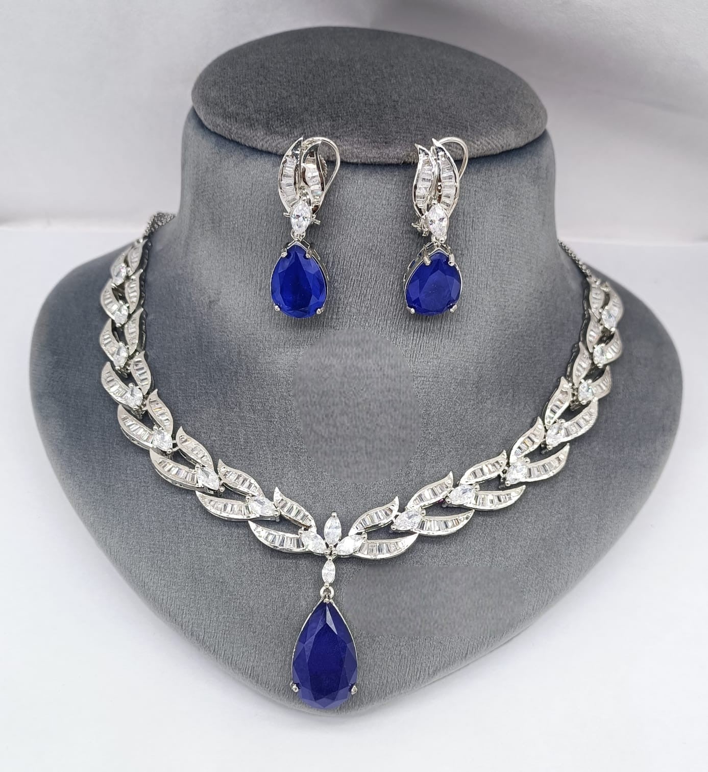 Silver-Plated Necklace Set | Stones Studded Indian Jewellery | Silver Plated Indian Necklace & Earrings Set