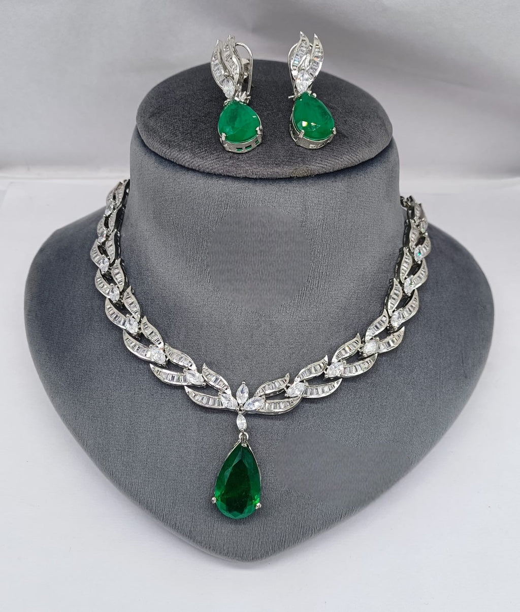 Silver-Plated Necklace Set | Stones Studded Indian Jewellery | Silver Plated Indian Necklace & Earrings Set
