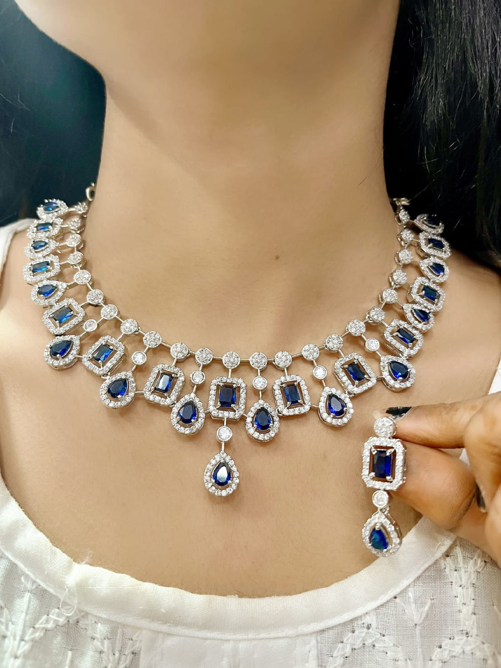 Diamond Choker Necklace Set with Earrings | Indian Jewellery | Premium CZ Diamond Jewellery Indian Neckles Set