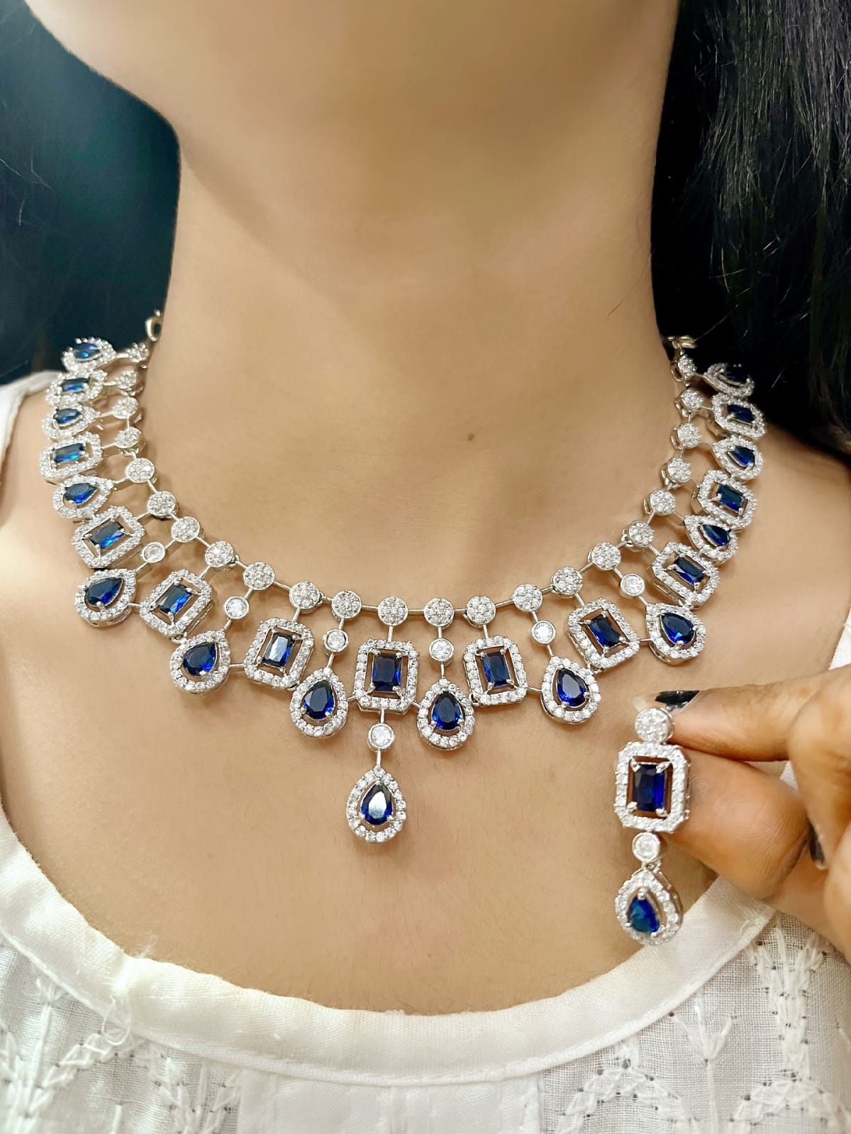Diamond Choker Necklace Set with Earrings | Indian Jewellery | Premium CZ Diamond Jewellery Indian Neckles Set