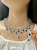 Diamond Choker Necklace Set with Earrings | Indian Jewellery | Premium CZ Diamond Jewellery Indian Neckles Set