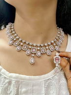 Diamond Choker Necklace Set with Earrings | Indian Jewellery | Premium CZ Diamond Jewellery Indian Neckles Set