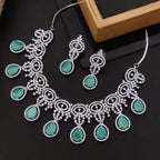 Elegant Pink Stone & CZ Diamond Necklace Set with Earrings | Bridal & Party Jewelry