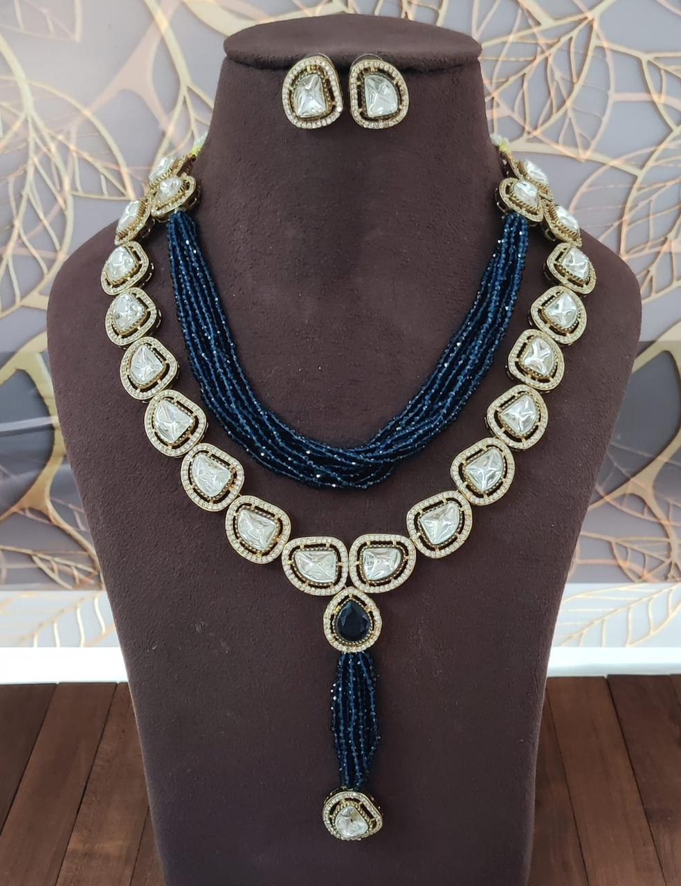 Beaded Kundan Necklace Set with Earrings | Indian Jewellery | Premium Beaded Kundan Jewellery Indian Neckles Set