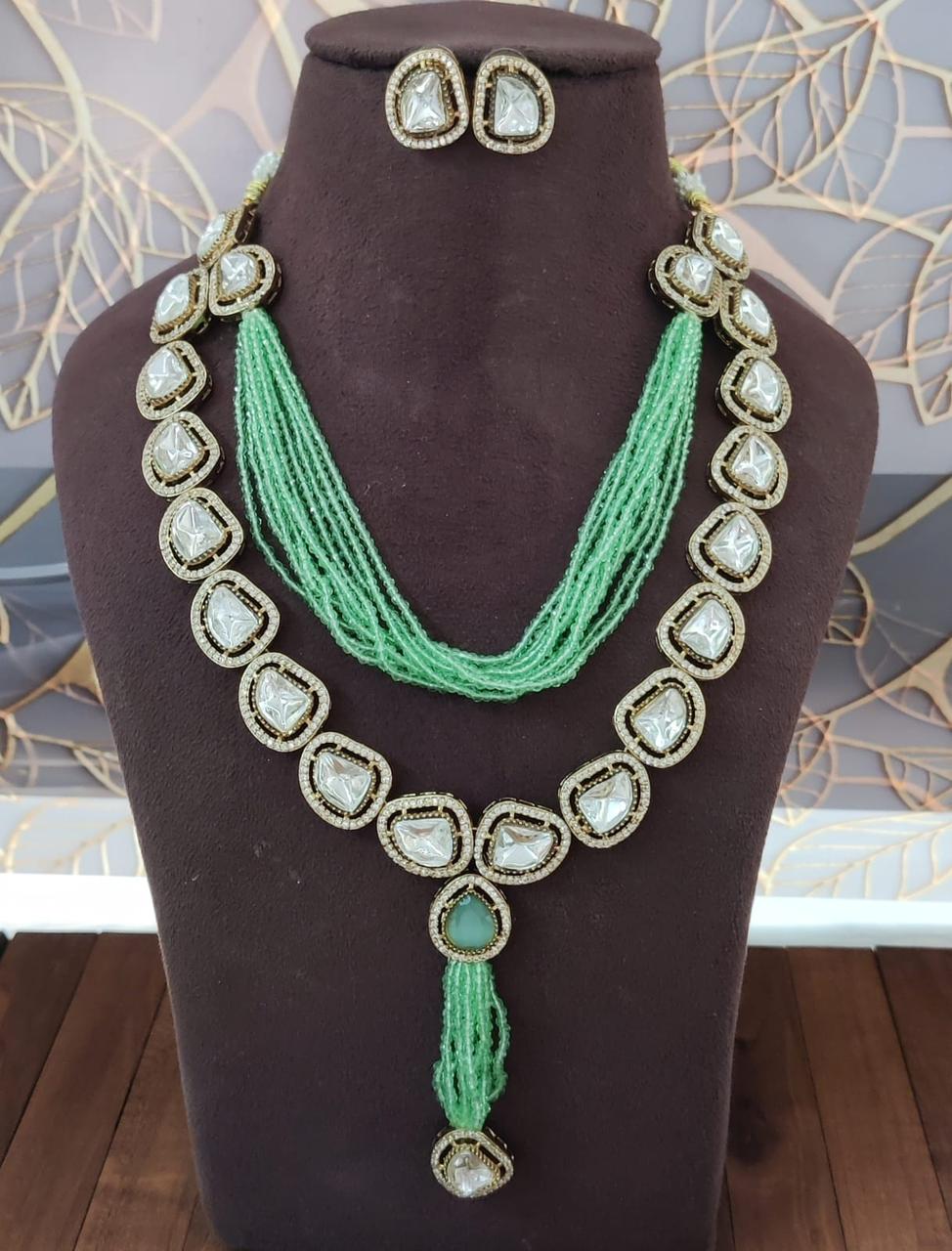 Beaded Kundan Necklace Set with Earrings | Indian Jewellery | Premium Beaded Kundan Jewellery Indian Neckles Set